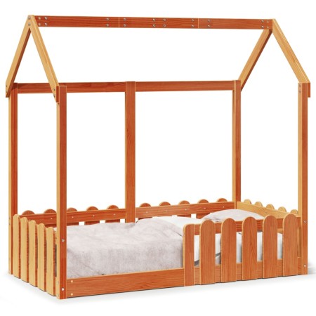 vidaXL Kinderbett Hausbett Wachsbraun 70x140 cm Kiefer