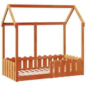 vidaXL Kinderbett Hausbett Wachsbraun 70x140 cm Kiefer