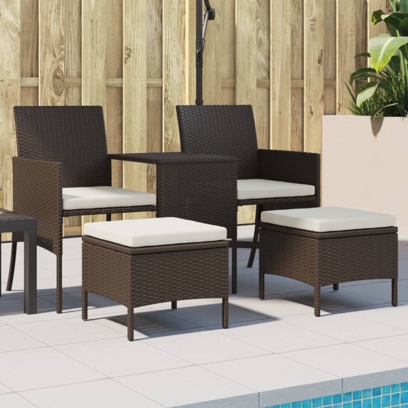 vidaXL Gartensofa 2-Sitzer mit Tisch und Hockern Braun Poly Rattan vidaXL Gartensofa 2-Sitzer mit Tisch und Hockern Braun Poly Rattan