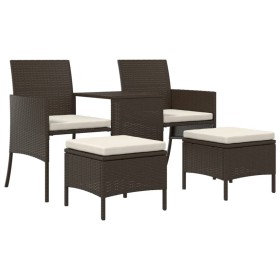 vidaXL Gartensofa 2-Sitzer mit Tisch und Hockern Braun Poly Rattan