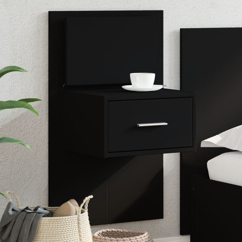 vidaXL Wand-Nachttisch mit LED-Leuchten Schwarz vidaXL Wand-Nachttisch mit LED-Leuchten Schwarz