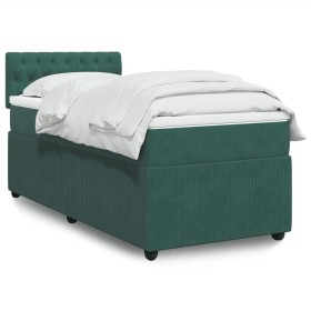 vidaXL Boxspringbett mit Matratze Dunkelgrün 100x200 cm Samt