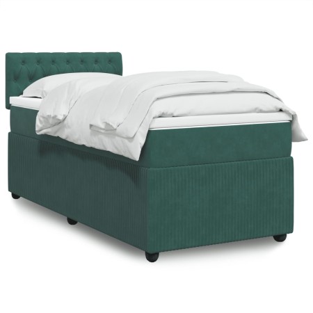vidaXL Boxspringbett mit Matratze Dunkelgrün 100x200 cm Samt
