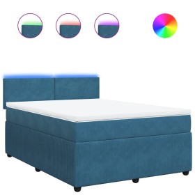 vidaXL Boxspringbett mit Matratze Blau 140x200 cm Samt