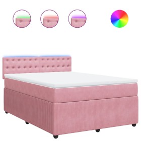 vidaXL Boxspringbett mit Matratze Rosa 140x200 cm Samt