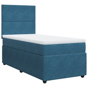 vidaXL Boxspringbett mit Matratze Dunkelblau 90x190 cm Samt