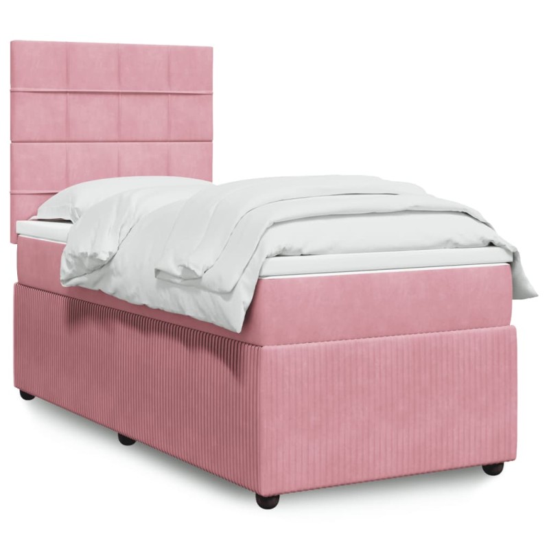 vidaXL Boxspringbett mit Matratze Rosa 90x190 cm Samt vidaXL Boxspringbett mit Matratze Rosa 90x190 cm Samt