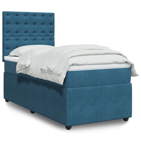 vidaXL Boxspringbett mit Matratze Dunkelblau 100x200 cm Samt