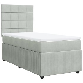 vidaXL Boxspringbett mit Matratze Hellgrau 90x200 cm Samt