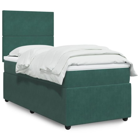 vidaXL Boxspringbett mit Matratze Dunkelgrün 100x200 cm Samt