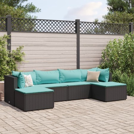 vidaXL 6-tlg. Garten-Lounge-Set mit Kissen Schwarz Poly Rattan