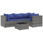 vidaXL 5-tlg. Garten-Lounge-Set mit Kissen Grau Poly Rattan vidaXL 5-tlg. Garten-Lounge-Set mit Kissen Grau Poly Rattan