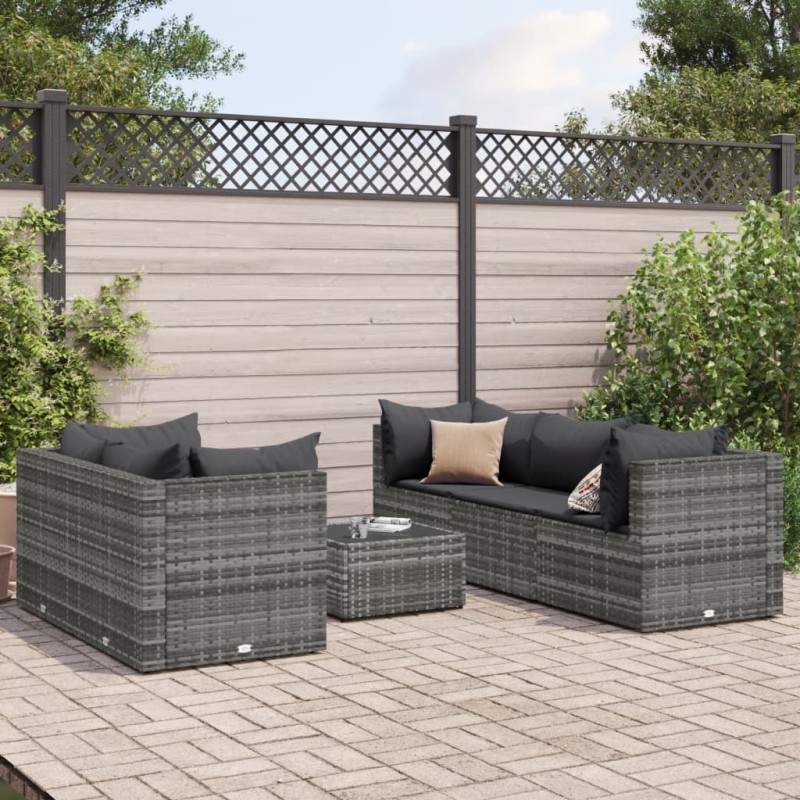 vidaXL 6-tlg. Garten-Lounge-Set mit Kissen Grau Poly Rattan vidaXL 6-tlg. Garten-Lounge-Set mit Kissen Grau Poly Rattan