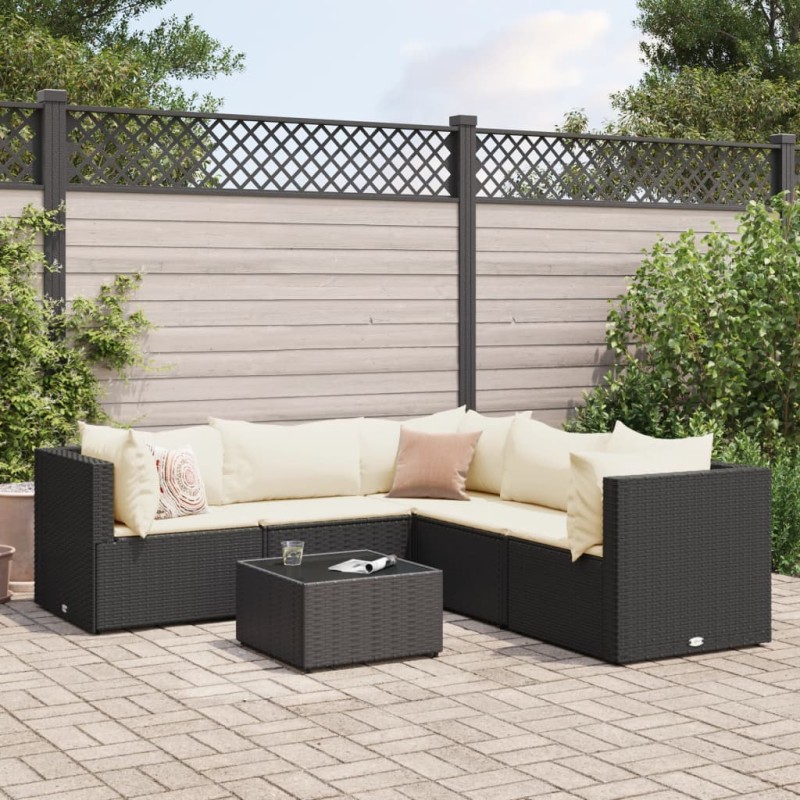 vidaXL 6-tlg. Garten-Lounge-Set mit Kissen Schwarz Poly Rattan vidaXL 6-tlg. Garten-Lounge-Set mit Kissen Schwarz Poly Rattan