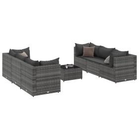vidaXL 7-tlg. Garten-Lounge-Set mit Kissen Grau Poly Rattan