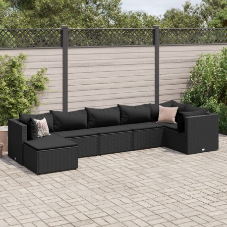 vidaXL 7-tlg. Garten-Lounge-Set mit Kissen Schwarz Poly Rattan