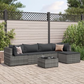 vidaXL 6-tlg. Garten-Lounge-Set mit Kissen Grau Poly Rattan