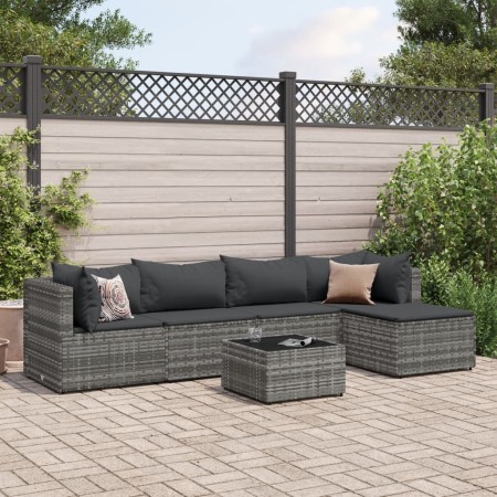 vidaXL 6-tlg. Garten-Lounge-Set mit Kissen Grau Poly Rattan