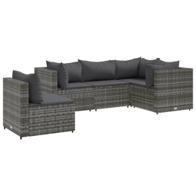 vidaXL 5-tlg. Garten-Lounge-Set mit Kissen Grau Poly Rattan