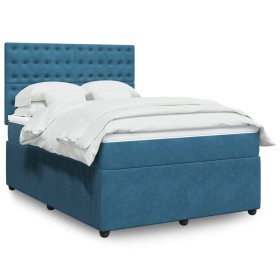 vidaXL Boxspringbett mit Matratze Dunkelblau 140x200 cm Samt
