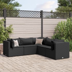 vidaXL 5-tlg. Garten-Lounge-Set mit Kissen Schwarz Poly Rattan