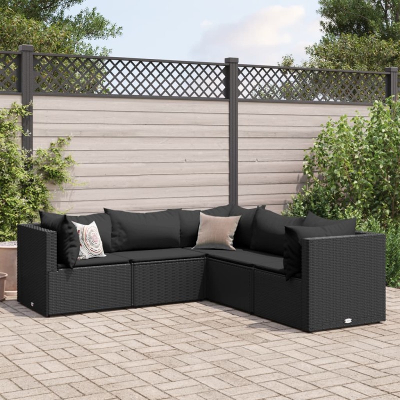 vidaXL 5-tlg. Garten-Lounge-Set mit Kissen Schwarz Poly Rattan vidaXL 5-tlg. Garten-Lounge-Set mit Kissen Schwarz Poly Rattan
