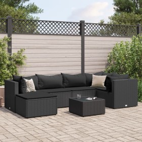 vidaXL 7-tlg. Garten-Lounge-Set mit Kissen Schwarz Poly Rattan