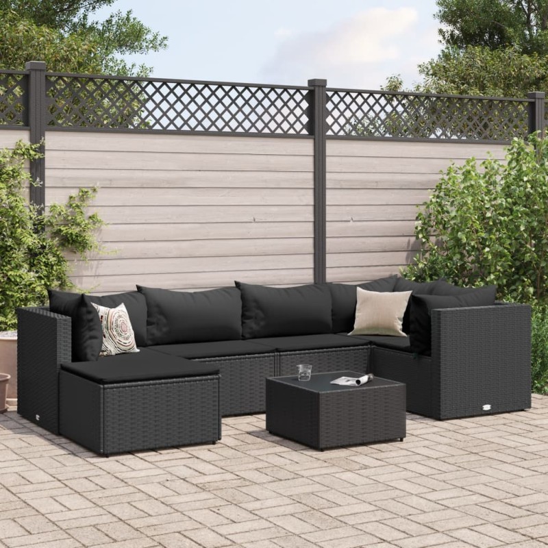 vidaXL 7-tlg. Garten-Lounge-Set mit Kissen Schwarz Poly Rattan vidaXL 7-tlg. Garten-Lounge-Set mit Kissen Schwarz Poly Rattan