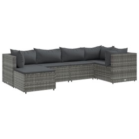 vidaXL 6-tlg. Garten-Lounge-Set mit Kissen Grau Poly Rattan