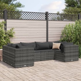 vidaXL 6-tlg. Garten-Lounge-Set mit Kissen Grau Poly Rattan