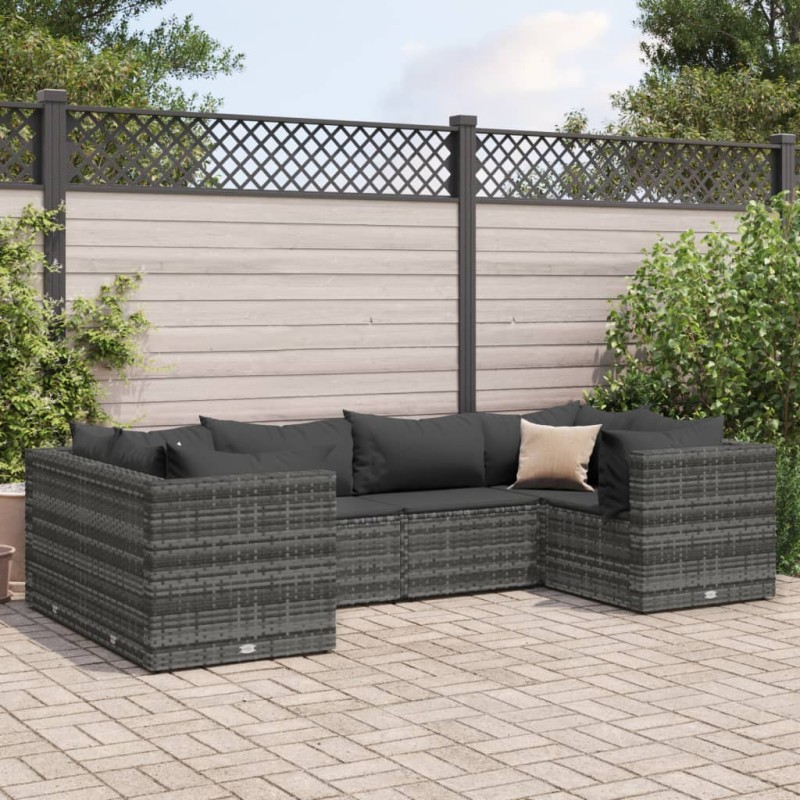 vidaXL 6-tlg. Garten-Lounge-Set mit Kissen Grau Poly Rattan vidaXL 6-tlg. Garten-Lounge-Set mit Kissen Grau Poly Rattan