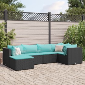 vidaXL 6-tlg. Garten-Lounge-Set mit Kissen Schwarz Poly Rattan