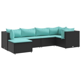 vidaXL 6-tlg. Garten-Lounge-Set mit Kissen Schwarz Poly Rattan