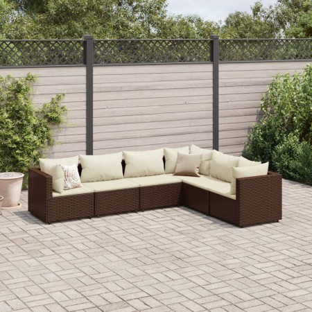 vidaXL 6-tlg. Garten-Lounge-Set mit Kissen Braun Poly Rattan