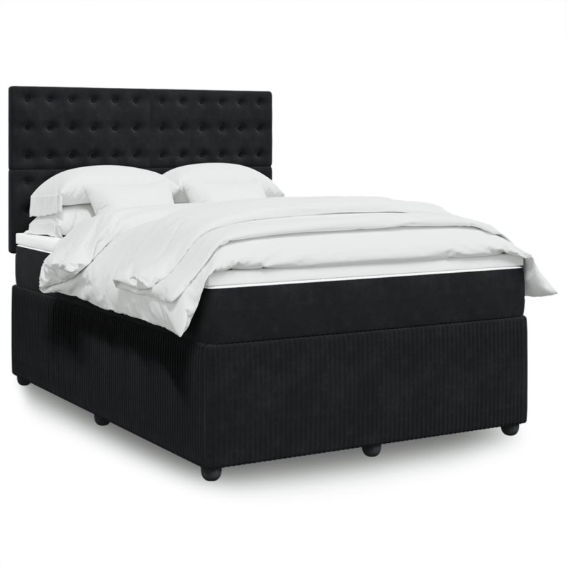 vidaXL Boxspringbett mit Matratze Schwarz 140x190 cm Samt vidaXL Boxspringbett mit Matratze Schwarz 140x190 cm Samt