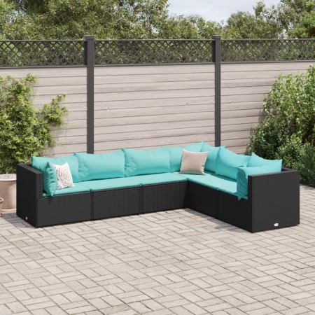 vidaXL 6-tlg. Garten-Lounge-Set mit Kissen Schwarz Poly Rattan