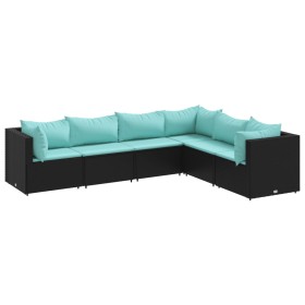 vidaXL 6-tlg. Garten-Lounge-Set mit Kissen Schwarz Poly Rattan