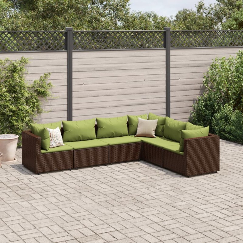 vidaXL 6-tlg. Garten-Lounge-Set mit Kissen Braun Poly Rattan vidaXL 6-tlg. Garten-Lounge-Set mit Kissen Braun Poly Rattan