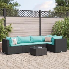 vidaXL 6-tlg. Garten-Lounge-Set mit Kissen Schwarz Poly Rattan