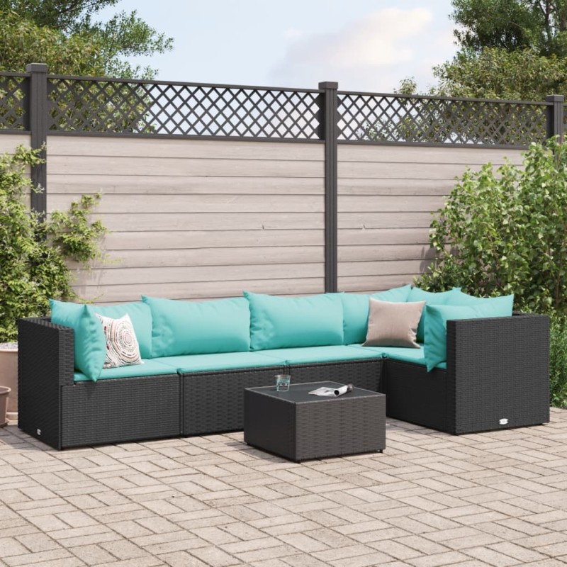 vidaXL 6-tlg. Garten-Lounge-Set mit Kissen Schwarz Poly Rattan