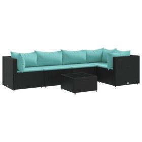 vidaXL 6-tlg. Garten-Lounge-Set mit Kissen Schwarz Poly Rattan