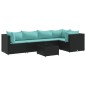 vidaXL 6-tlg. Garten-Lounge-Set mit Kissen Schwarz Poly Rattan