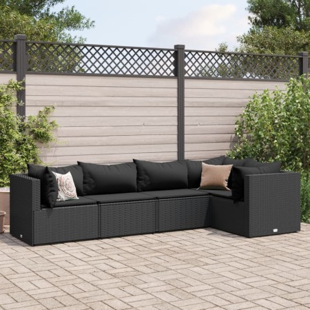 vidaXL 5-tlg. Garten-Lounge-Set mit Kissen Schwarz Poly Rattan