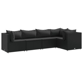 vidaXL 5-tlg. Garten-Lounge-Set mit Kissen Schwarz Poly Rattan