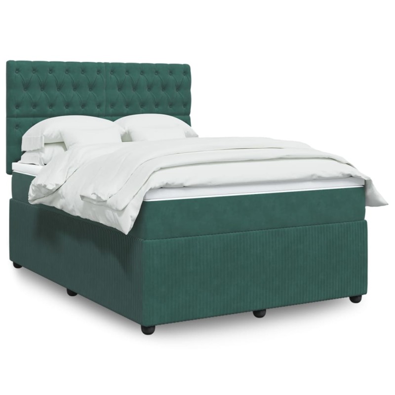 vidaXL Boxspringbett mit Matratze Dunkelgrün 140x190 cm Samt vidaXL Boxspringbett mit Matratze Dunkelgrün 140x190 cm Samt