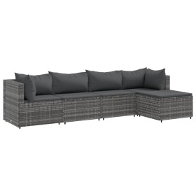 vidaXL 5-tlg. Garten-Lounge-Set mit Kissen Grau Poly Rattan