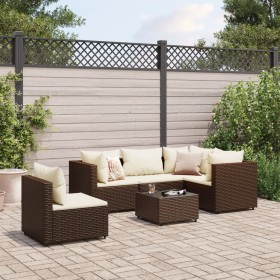 vidaXL 6-tlg. Garten-Lounge-Set mit Kissen Braun Poly Rattan