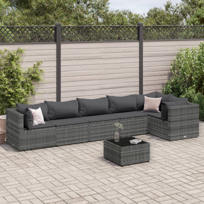 vidaXL 7-tlg. Garten-Lounge-Set mit Kissen Grau Poly Rattan vidaXL 7-tlg. Garten-Lounge-Set mit Kissen Grau Poly Rattan