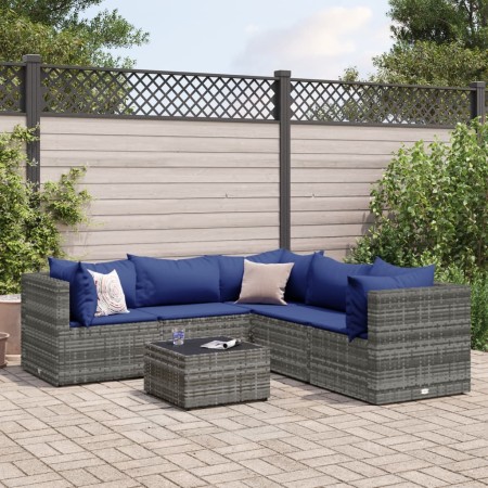 vidaXL 6-tlg. Garten-Lounge-Set mit Kissen Grau Poly Rattan