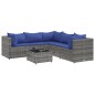vidaXL 6-tlg. Garten-Lounge-Set mit Kissen Grau Poly Rattan vidaXL 6-tlg. Garten-Lounge-Set mit Kissen Grau Poly Rattan